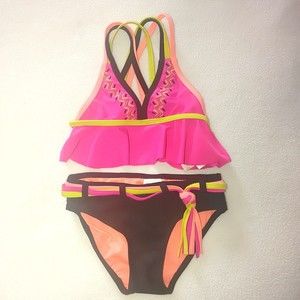 Limited Too Toddler Girl Bathing Suit Size 4T Two-Piece Pink and Black